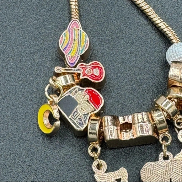 Swiftie Charm Bracelet Gold Tone with 10 Dangly Charms 1989, TS, Coffee - Picture 5 of 9